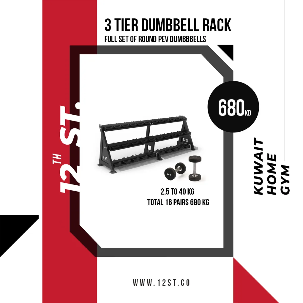 Dumbbell Rack 3 Tier With Round Dumbbell Set